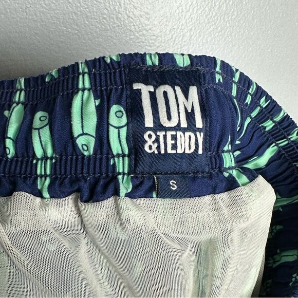 Tom & Teddy Classic Swim Shorts Ink Blue & Green Sardines Mens size Small - Picture 6 of 6